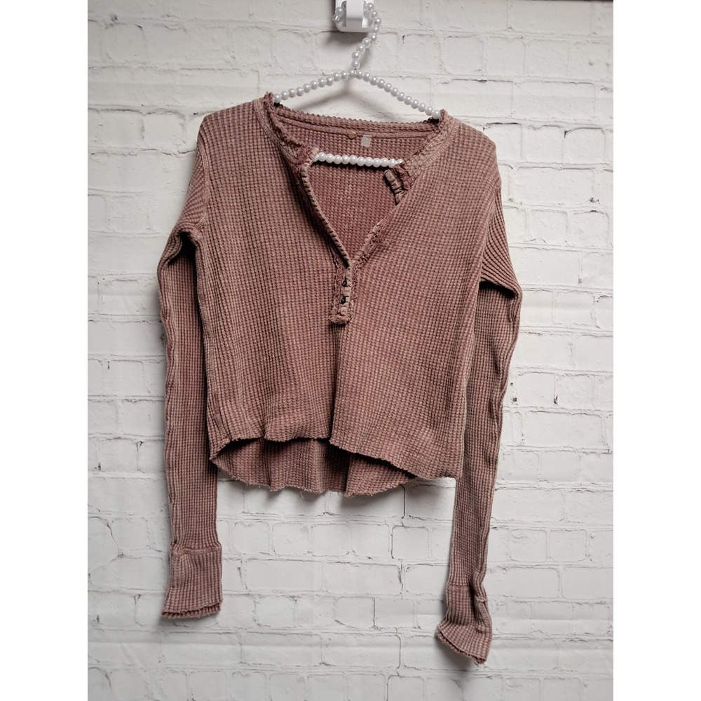 Womens Small Free People Venetian Red Wash Thermal Waffle Weave Shirt